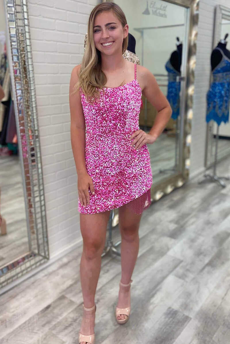 Sibyl |Bodycon Spaghetti Straps Sequins Homecoming Dress with Tassel