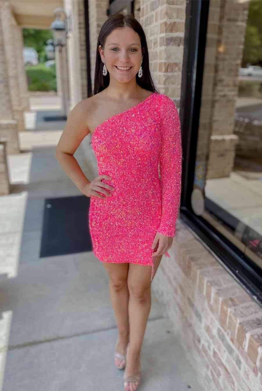 Winona |Sheath Long Sleeve Fringe Sequins Homecoming Dress