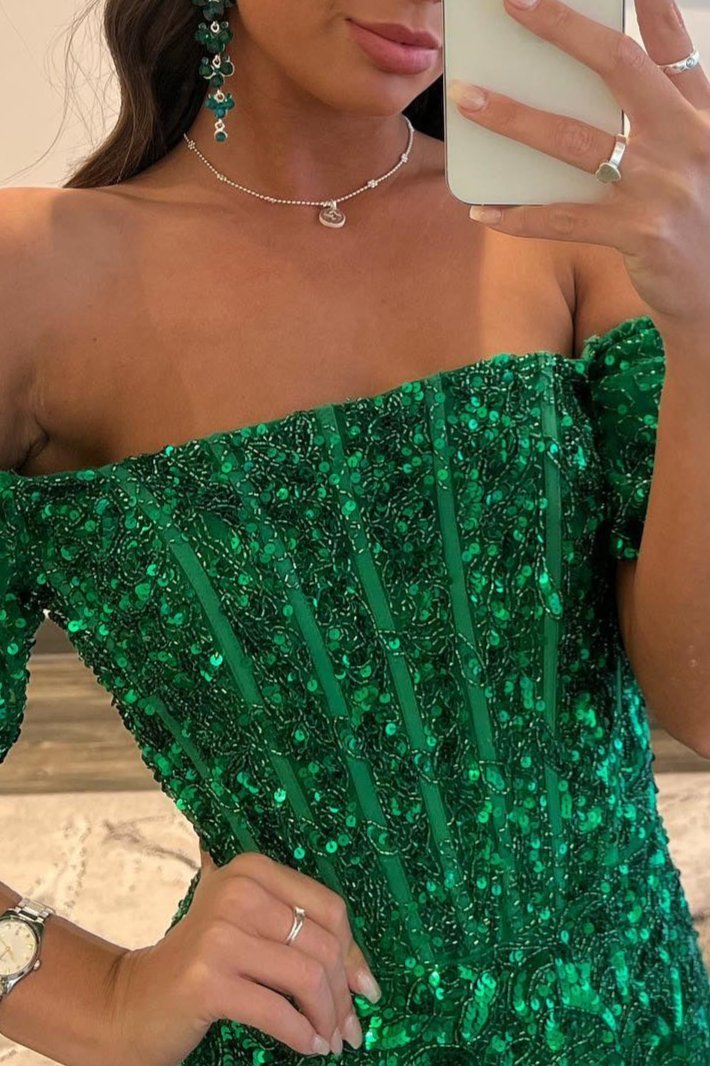 Michelle |Sheath Off-the-Shoulder Sequins Long Prom Dress