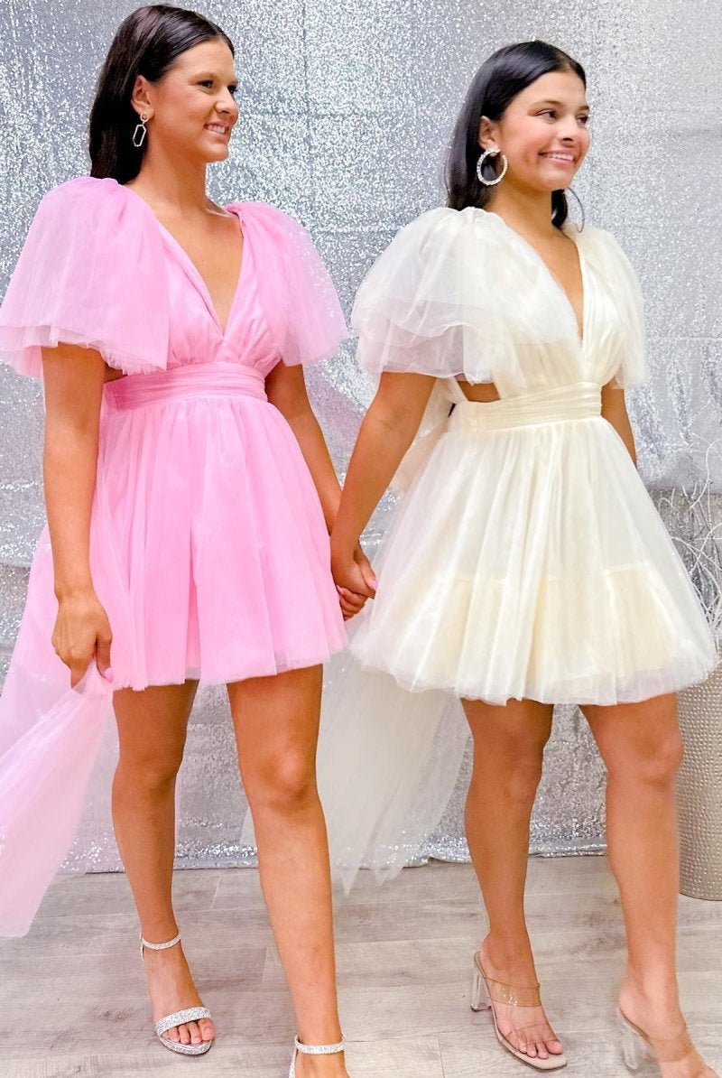 Henrietta |A-line Plunging V Neck Tulle Homecoming Dress