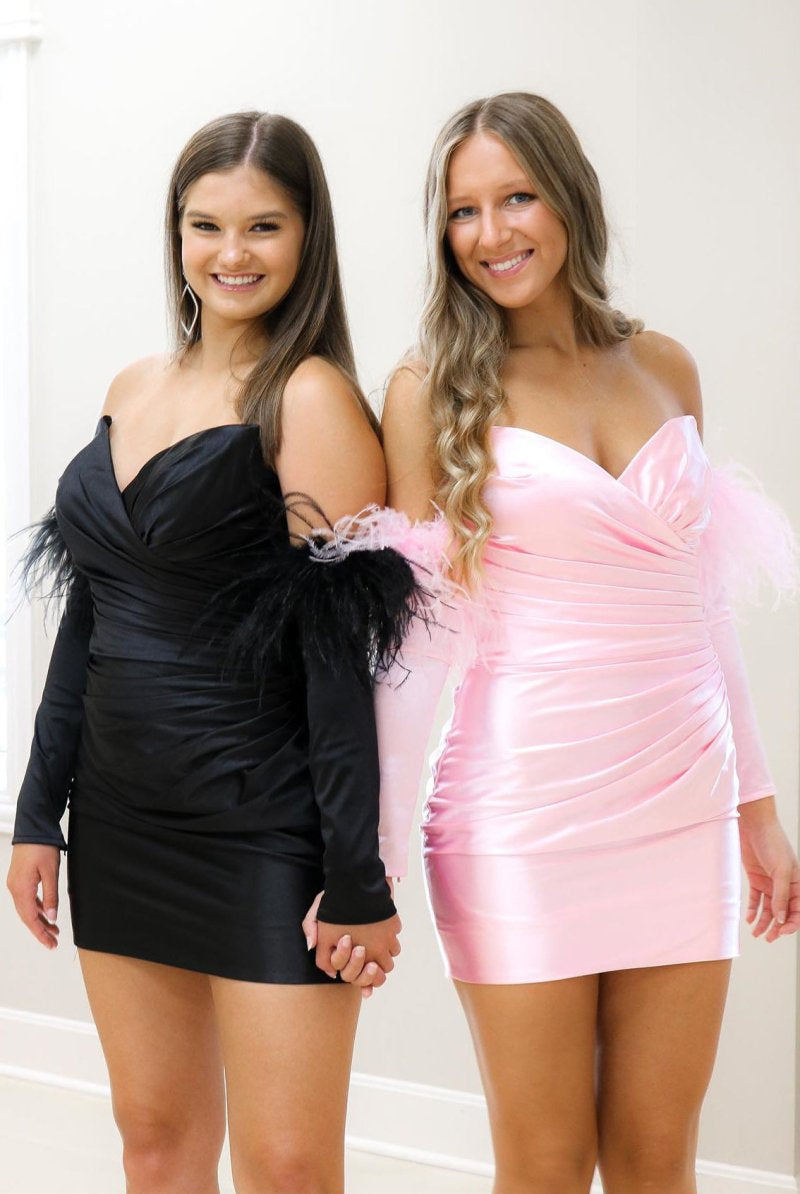 Rosalyn |Sheath Satin Strapless Homecoming Dress with Long Sleeves