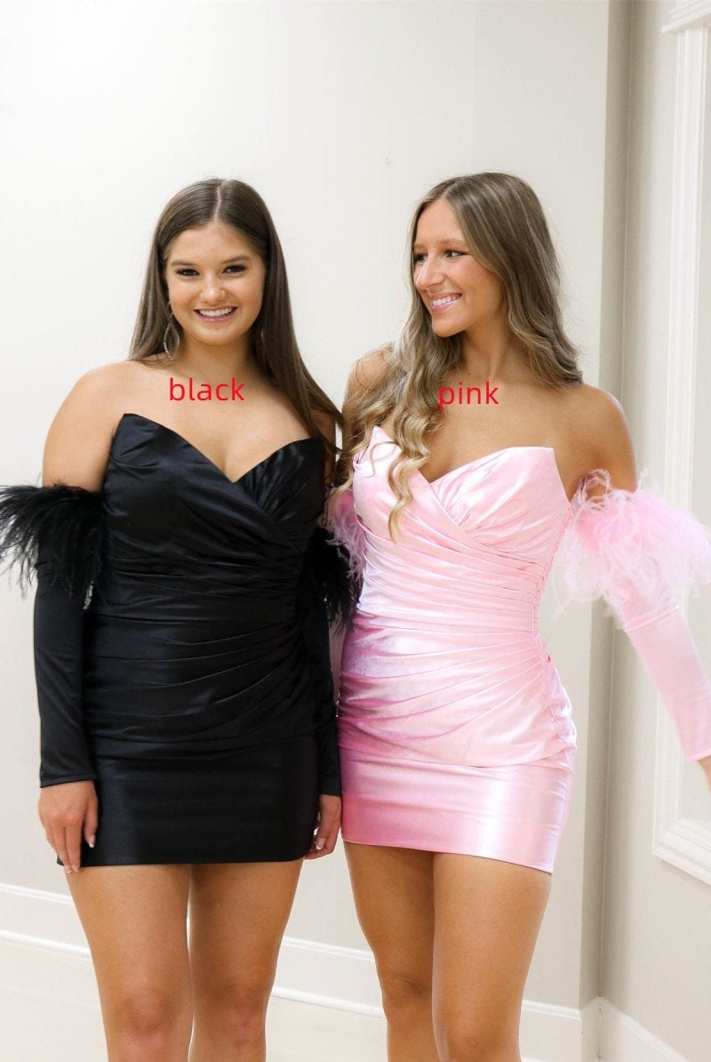 Rosalyn |Sheath Satin Strapless Homecoming Dress with Long Sleeves