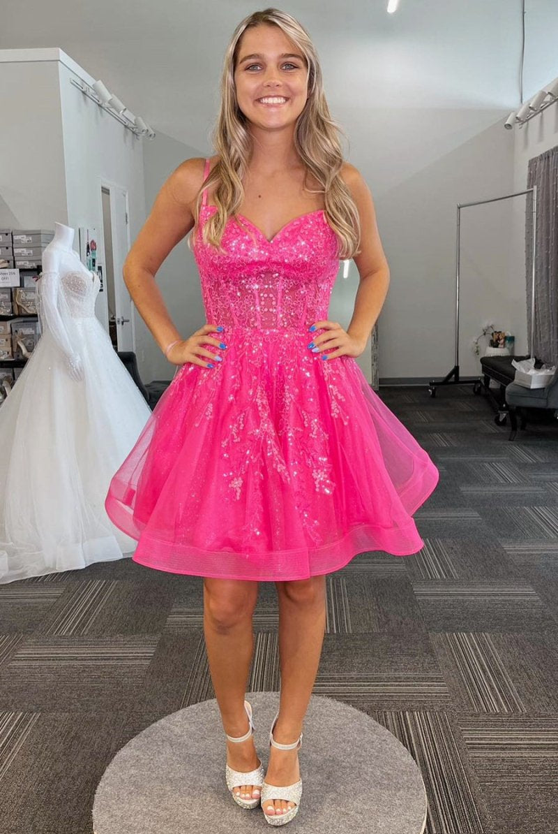Mila |A-line Spaghetti Straps Sequins Tulle Homecoming Dress
