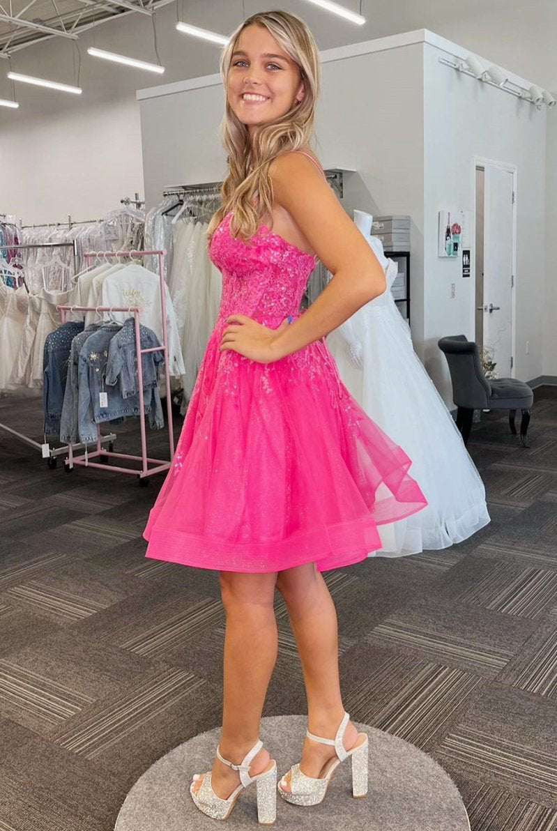 Mila |A-line Spaghetti Straps Sequins Tulle Homecoming Dress