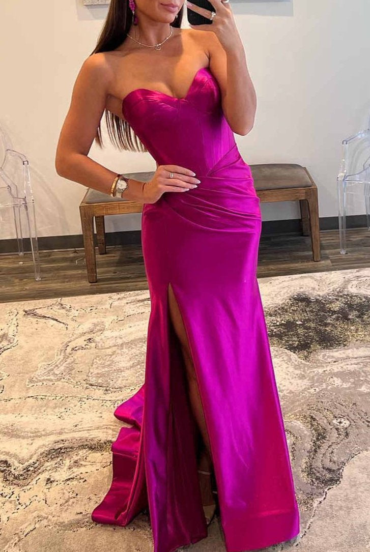 Abby | Sweetheart Fuchsia Pleated Mermaid Long Prom Dress