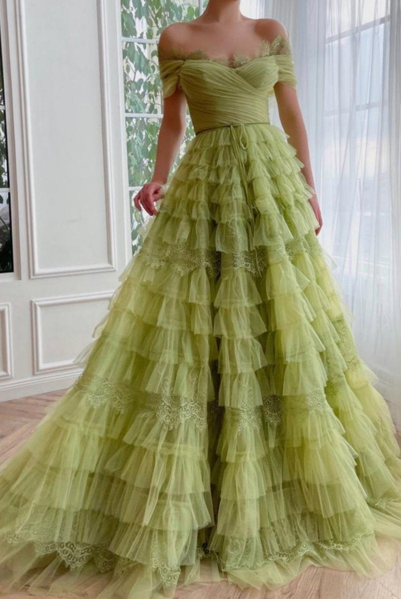 Sylvie |A Line Off the Shoulder Tulle Prom Dress - KissProm