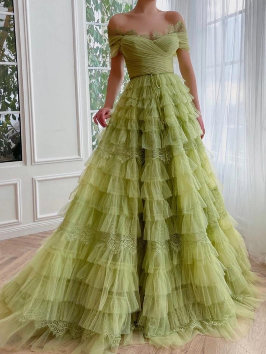 Sylvie |A Line Off the Shoulder Tulle Prom Dress - KissProm