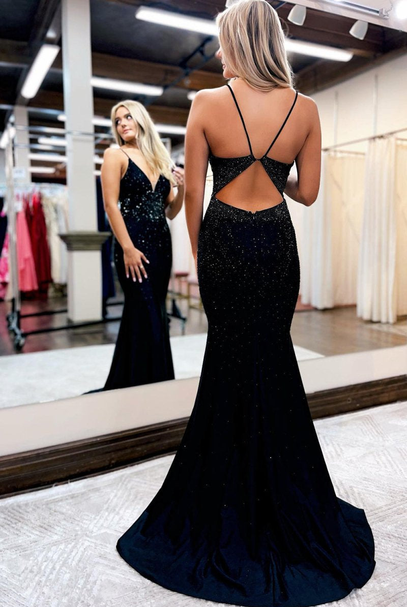 Deborah |Mermaid Spaghetti Straps Beaded Satin Prom Dress