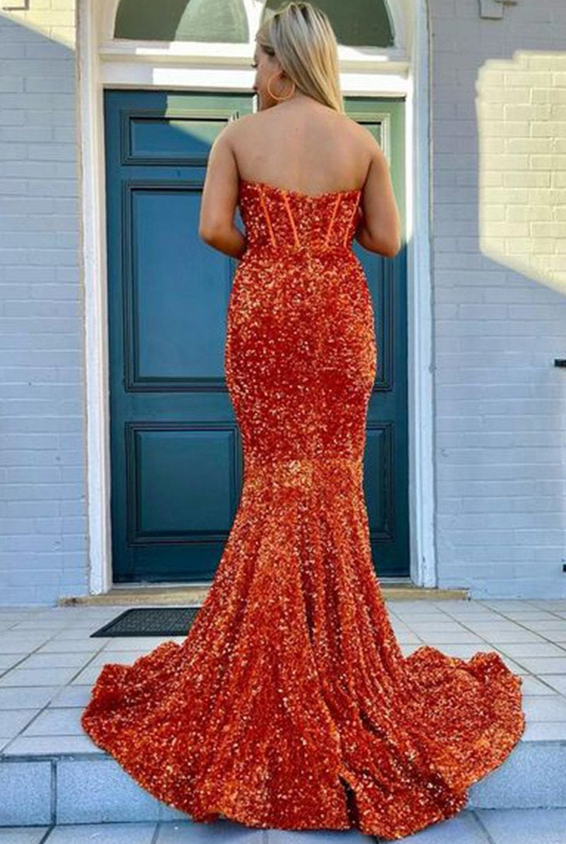 Royalty |Sheath Sweetheart Sequins Prom Dress with Slit