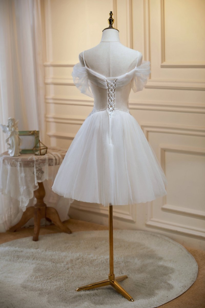 Sama |Ivory A-line V Neck Tulle Homecoming Dresses