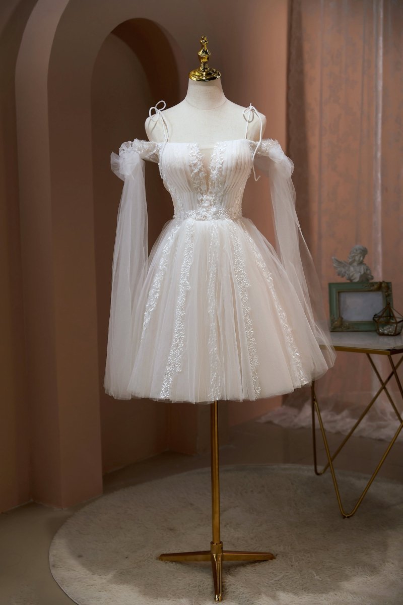 Viveca | Spaghetti Straps A Line Appliques Tulle Short Homecoming Dresses