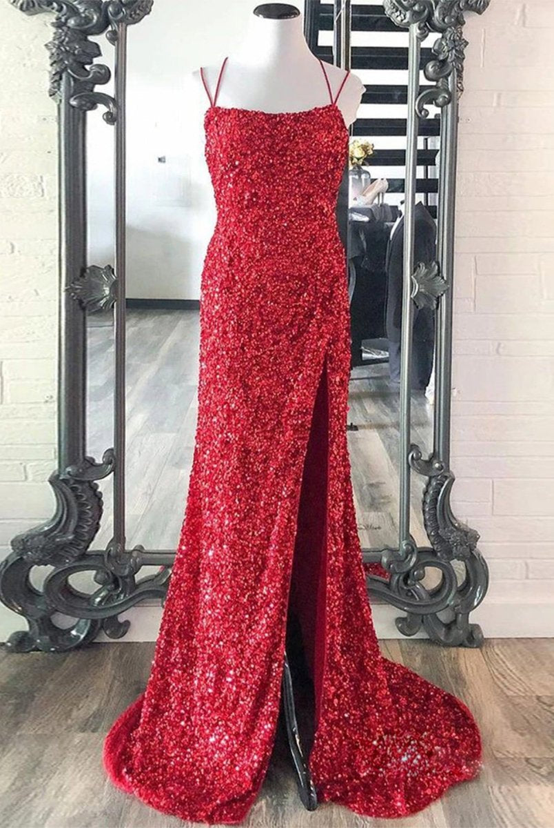 Alayna |Mermaid Spaghetti Straps Long Sequins Prom Dress