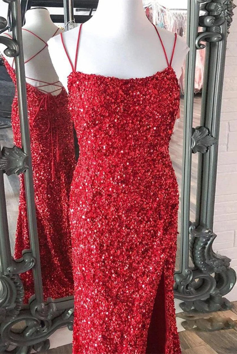 Alayna |Mermaid Spaghetti Straps Long Sequins Prom Dress
