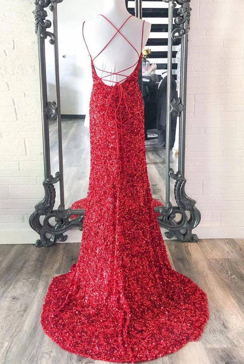 Alayna |Mermaid Spaghetti Straps Long Sequins Prom Dress