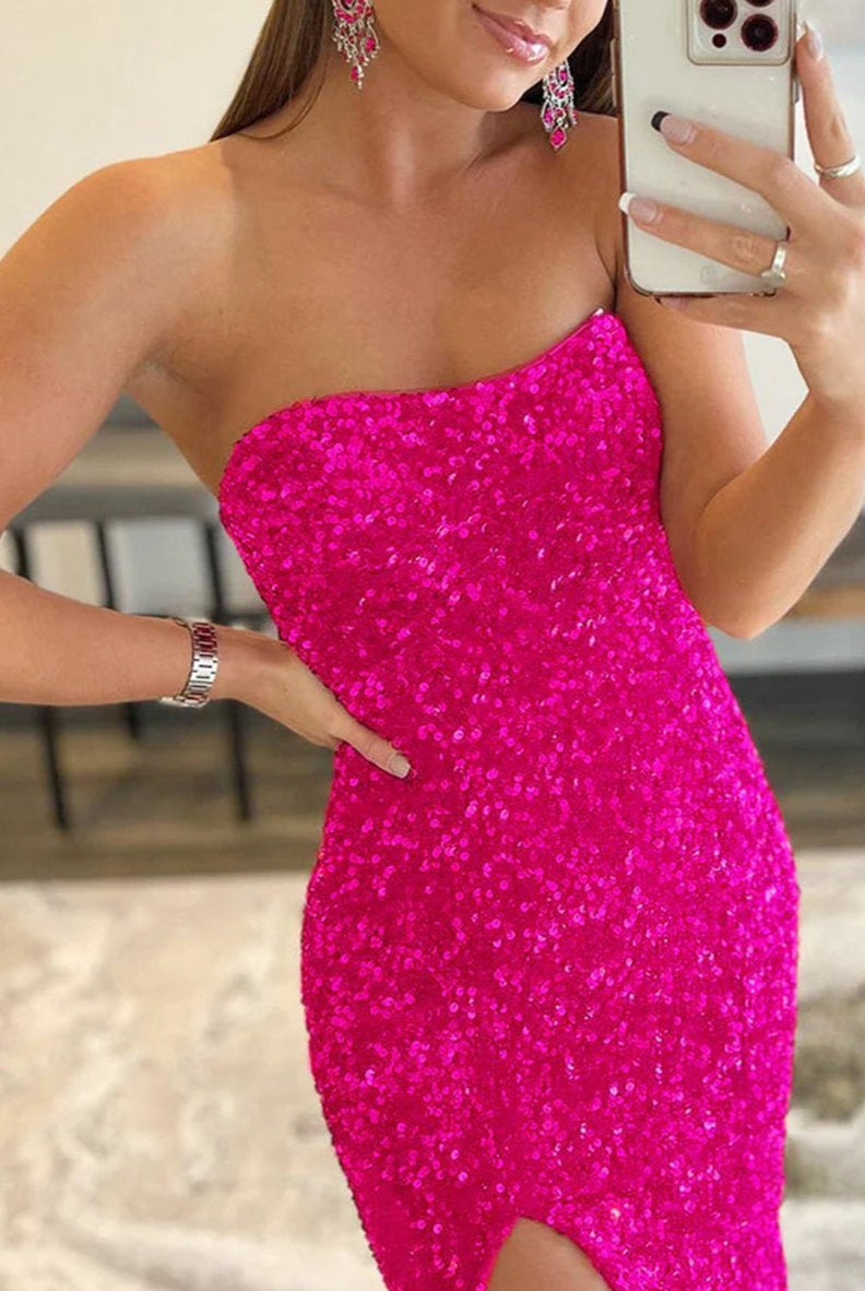 Dahlia |Mermaid Strapless Sequins Long Prom Dress with Slit