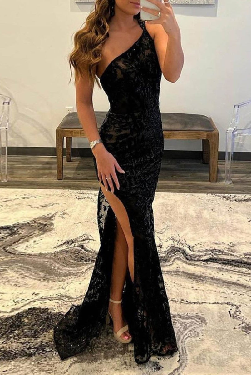 Rosalee |Mermaid One Shoulder Lace Prom Dress with Silt