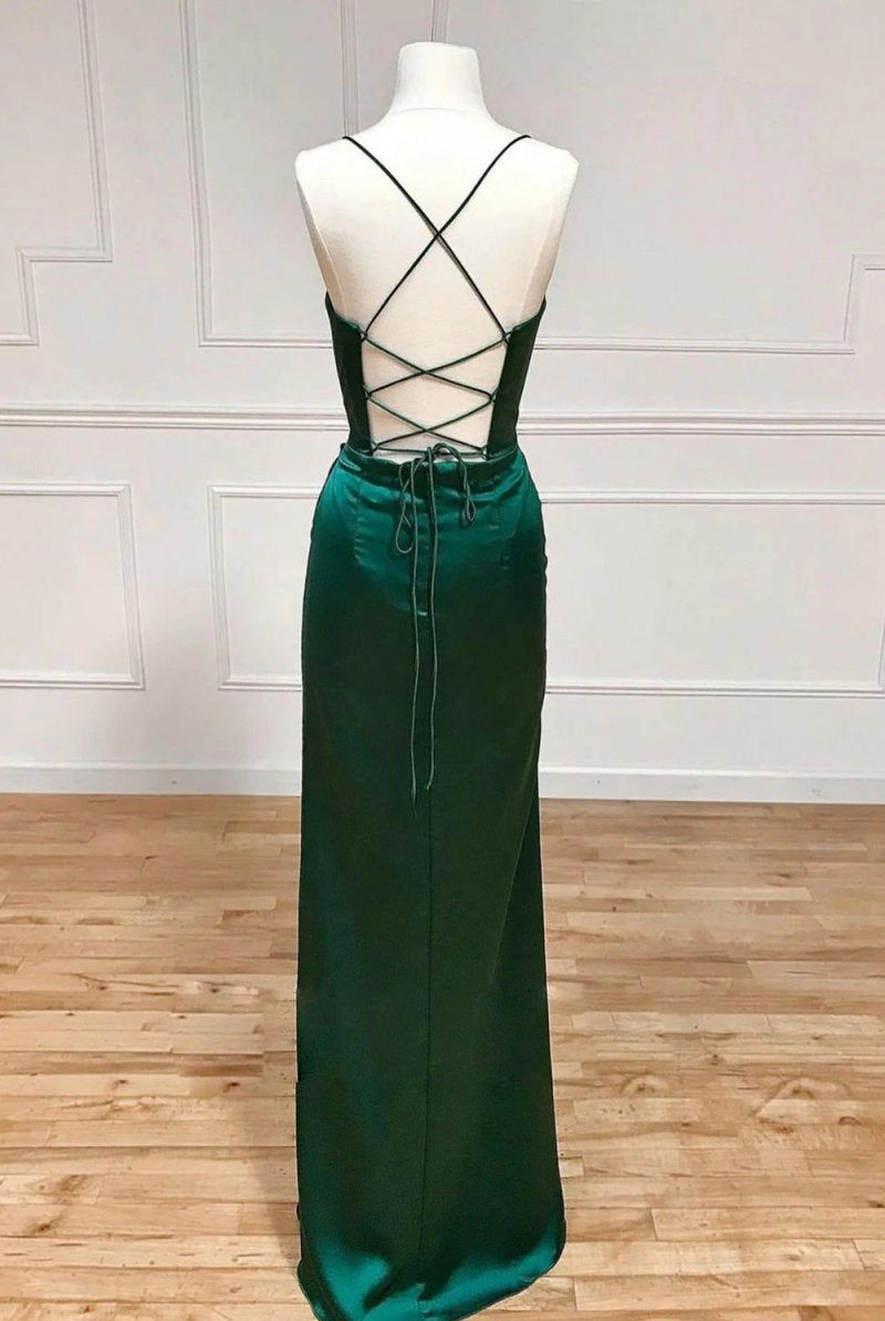 Lola |Sheath Spaghetti Straps Corset Satin Prom Dress with Split