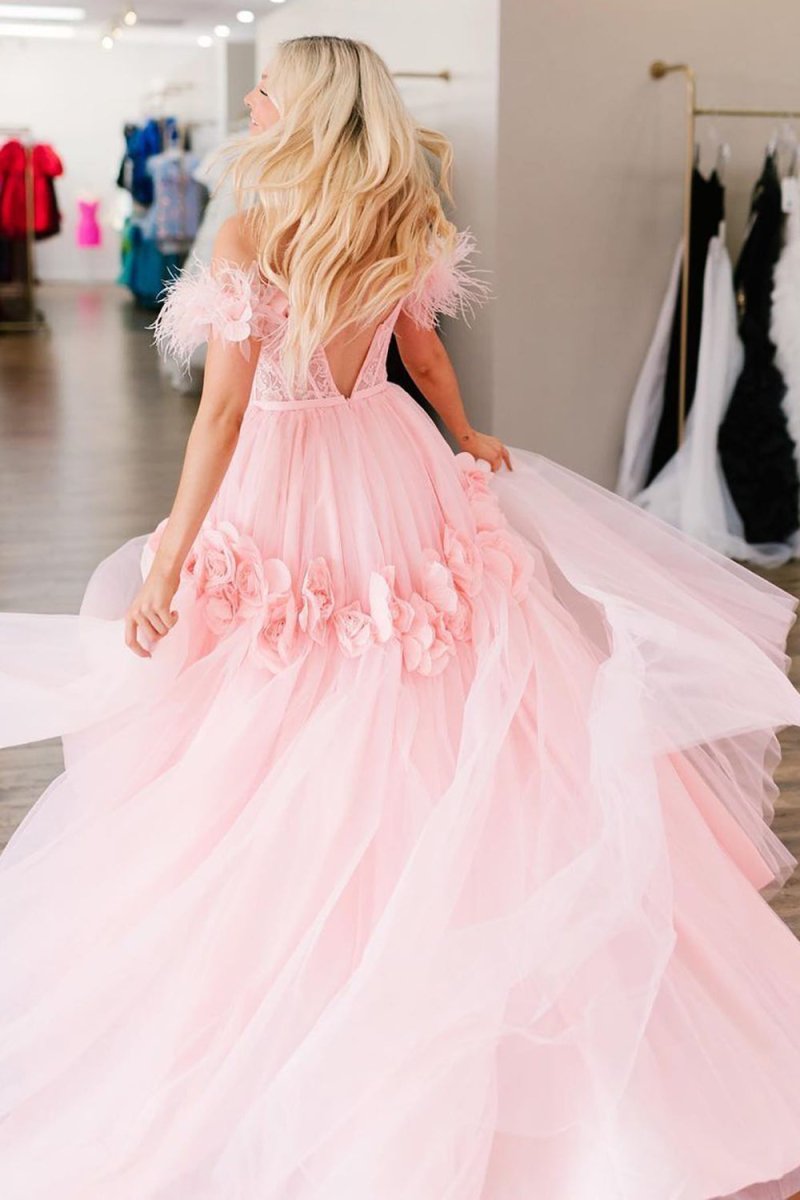 CALI |PRINCESS A - LINE OFF THE SHOULDER LACE TULLE PROM DRESS - KissProm