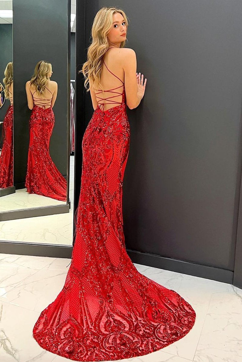 Alexa | Mermaid Sequins Long Prom Dress with Sweep Train - KissProm