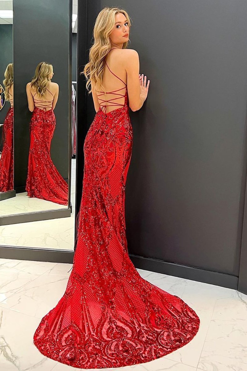 Alexa | Mermaid Sequins Long Prom Dress with Sweep Train - KissProm