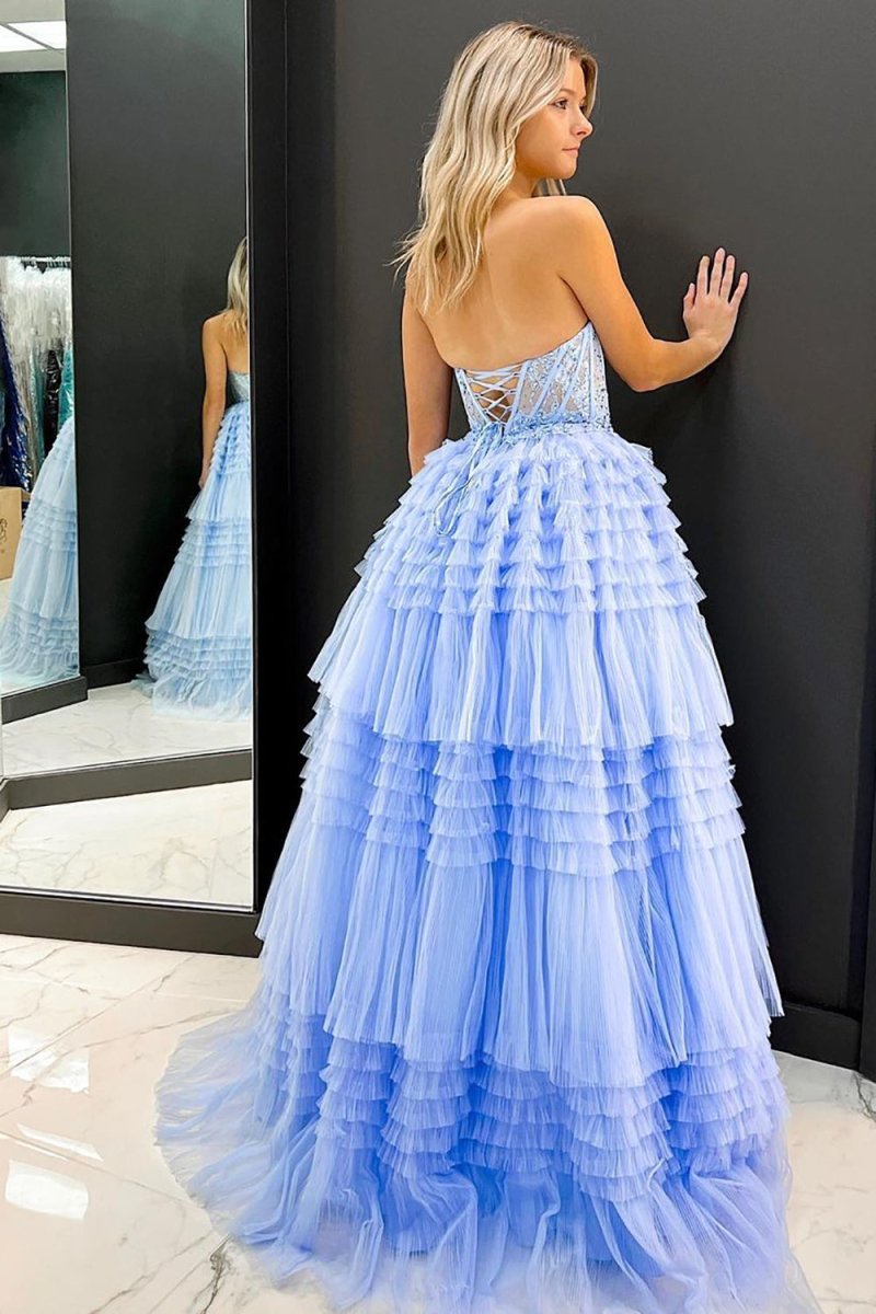 Gracie | A Line Sweetheart Tulle Long Prom Dress with Ruffles - KissProm
