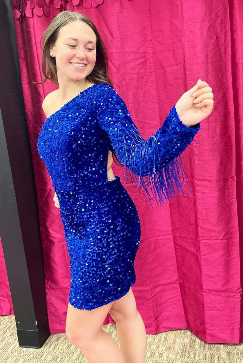 Jezebel |Bodycon One Shoulder Homecoming Dress with Tassel