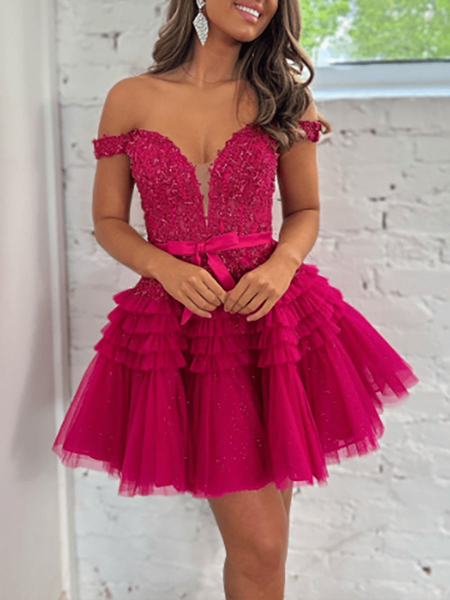 Sadie | A Line Tulle Tiered Short Homecoming Dress