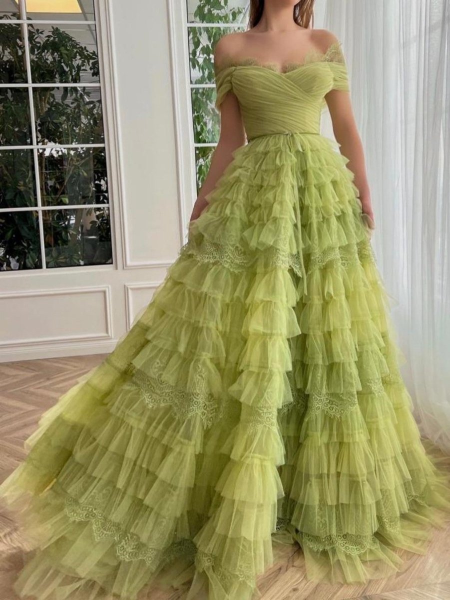 Sylvie |A Line Off the Shoulder Tulle Prom Dress - KissProm