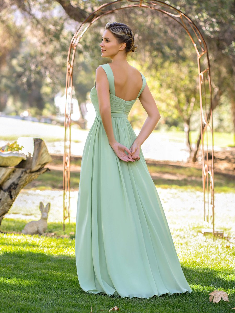 A - line V - neck Floor - length Chiffon Bridesmaid Dress - KissProm