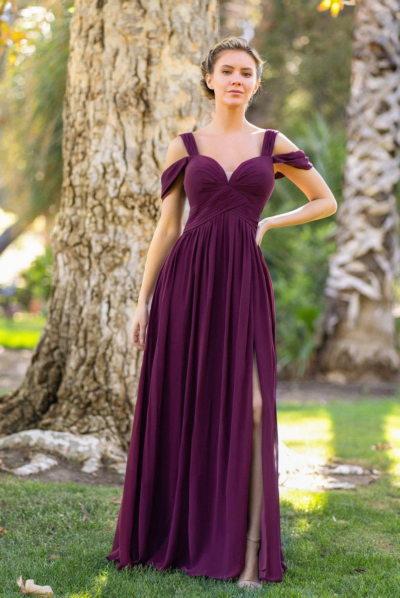 A - Line V - neck Floor - Length Chiffon Bridesmaid Dress - KissProm