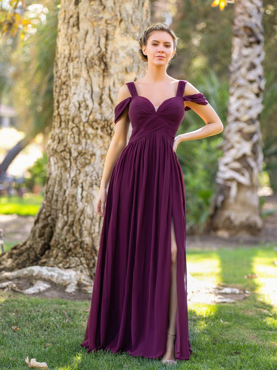 A - Line V - neck Floor - Length Chiffon Bridesmaid Dress - KissProm