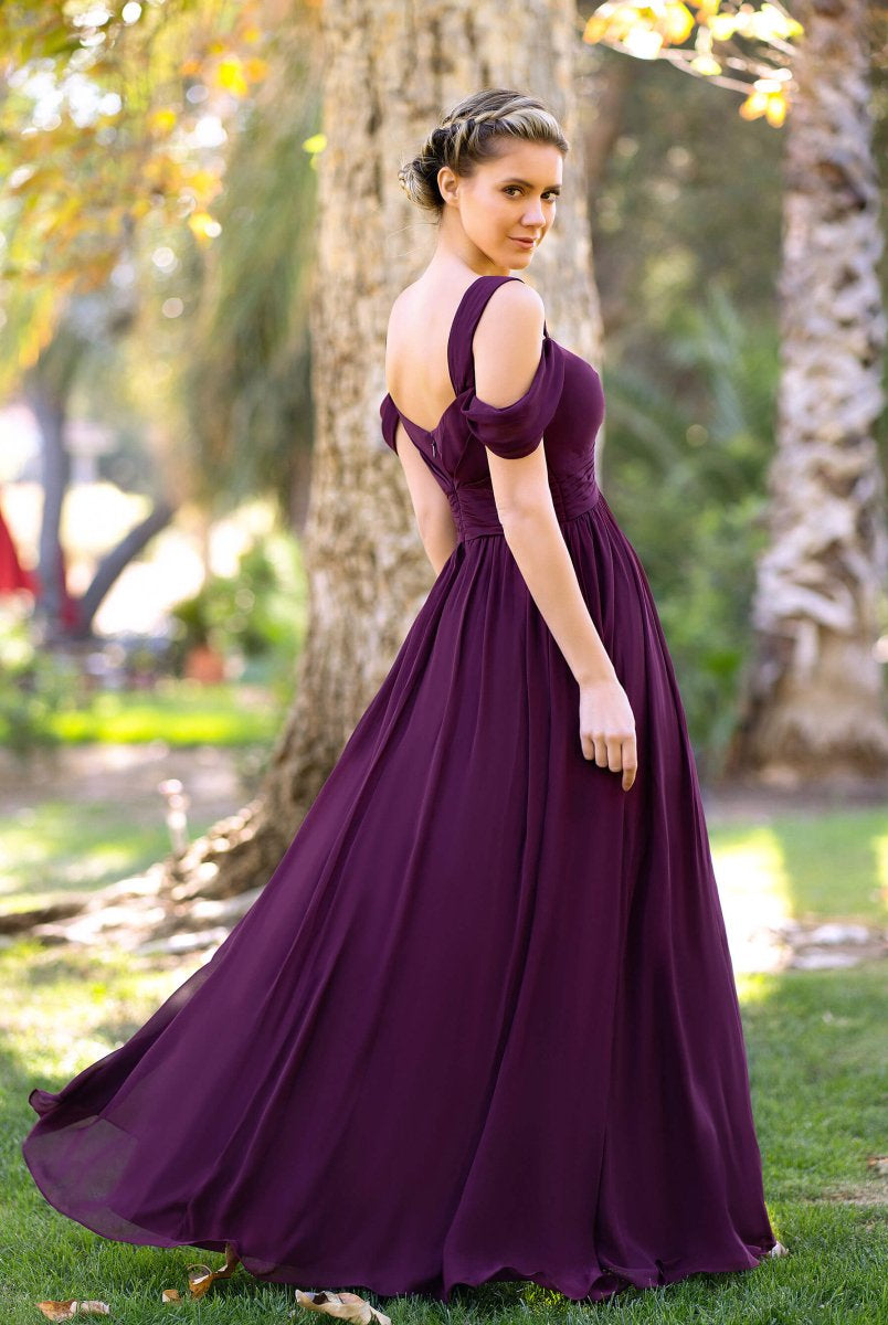 A - Line V - neck Floor - Length Chiffon Bridesmaid Dress - KissProm