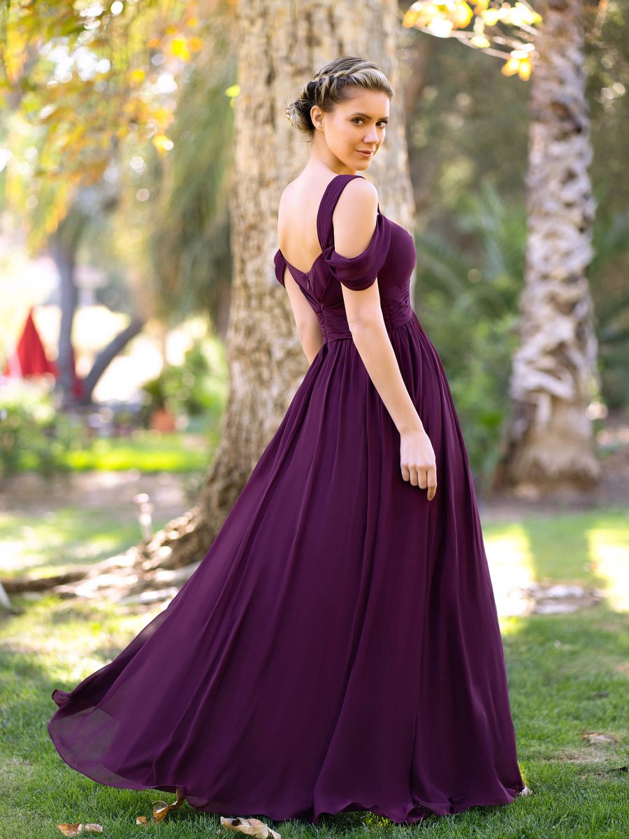 A - Line V - neck Floor - Length Chiffon Bridesmaid Dress - KissProm