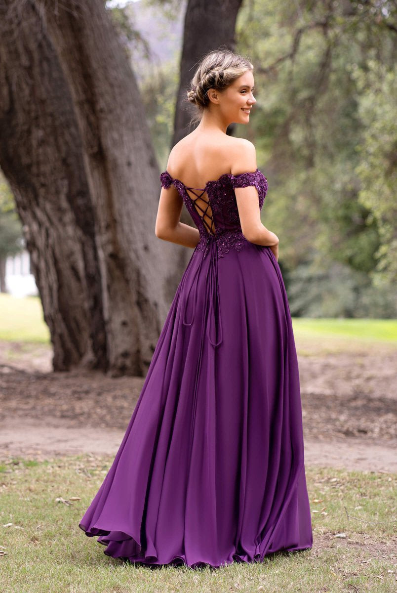Applique Lace Floor Length Chiffon Prom Dress