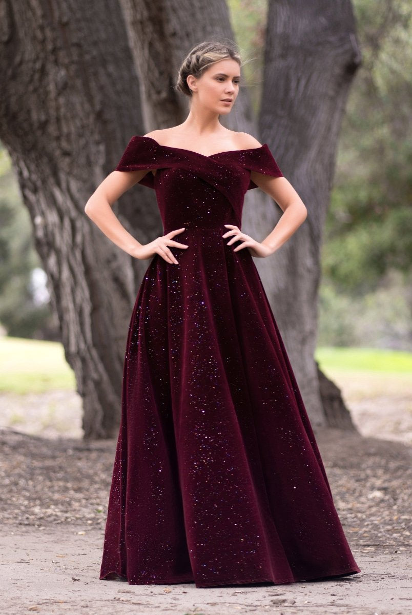 Bateau Neckline Velvet Floor Length Prom Dress