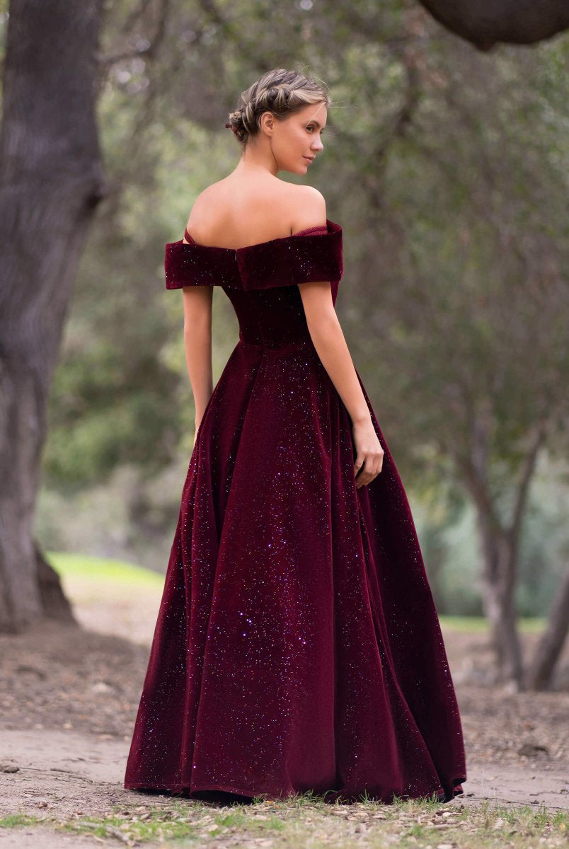 Bateau Neckline Velvet Floor Length Prom Dress