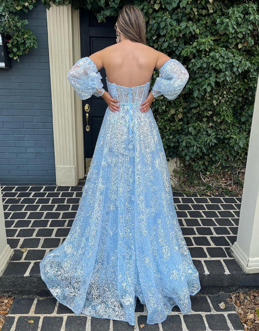 Raya |A - Line Sweetheart Lace Prom Dress with Sleeves - KissProm