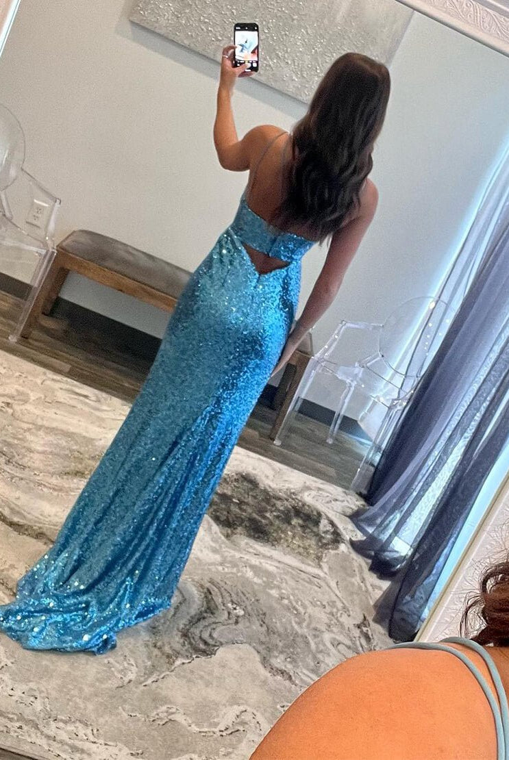 Araceli |Sheath Spaghetti Strap Sequin Prom Dress with Slit - KissProm