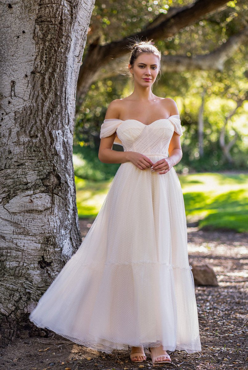 Boho A-line Off-Shoulder Tulle Prom Dress