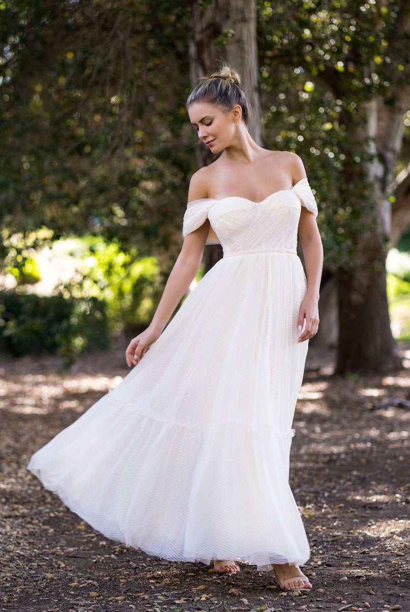 Boho A-line Off-Shoulder Tulle Prom Dress