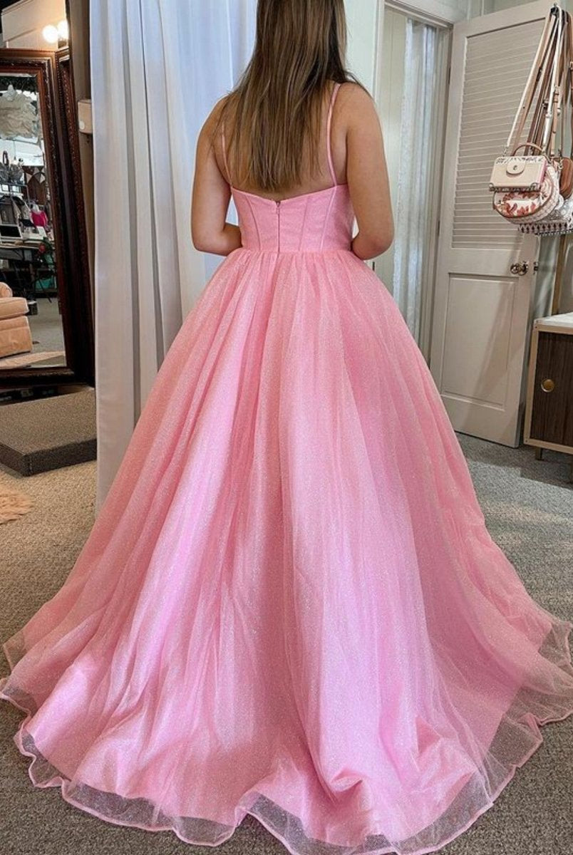 Julissa |A Line Glitter Tulle Prom Dress with Pockets - KissProm