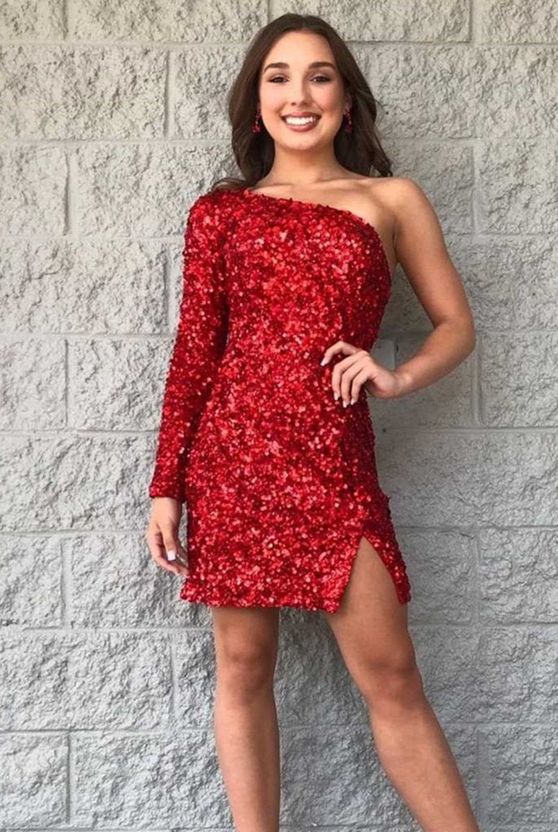 Gwendolyn |Bodycon One-Shoulder Sequins Homecoming Dress