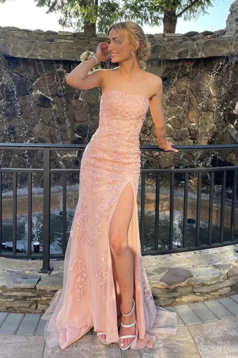 Camryn |Mermaid Strapless Lace Long Prom Dress with Slit