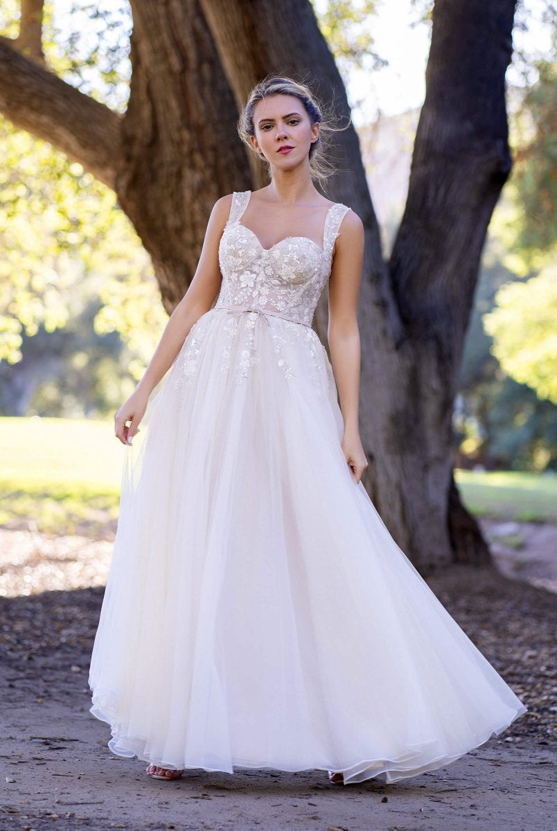 Corset Applique Tulle Floor - Length Prom Dress - KissProm