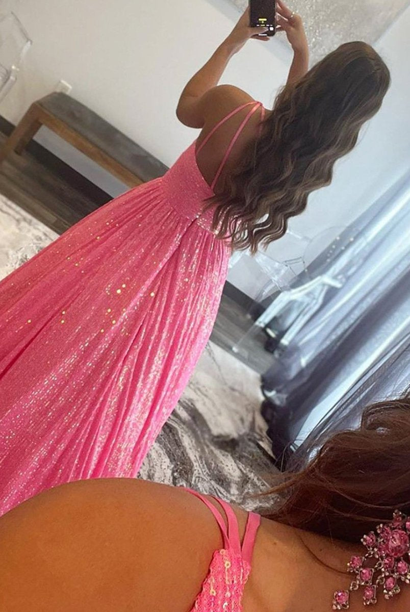 Charlee |A-Line One Shoulder Sequins Prom Dress with Pockets