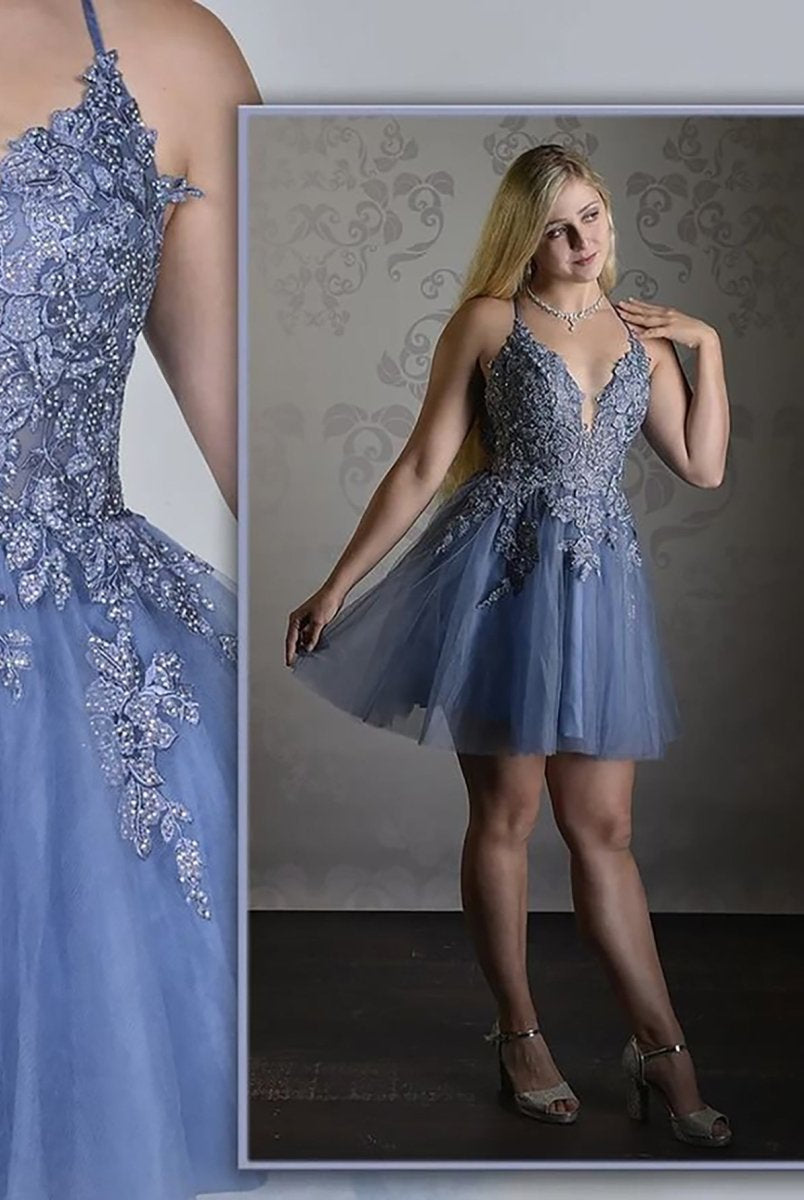 Anya | A Line Applique BlushTulle Short Homecoming Dress