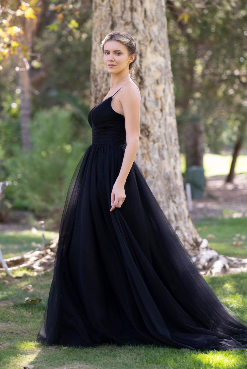 Deep V-neck Tulle Sweep Train Prom Dress