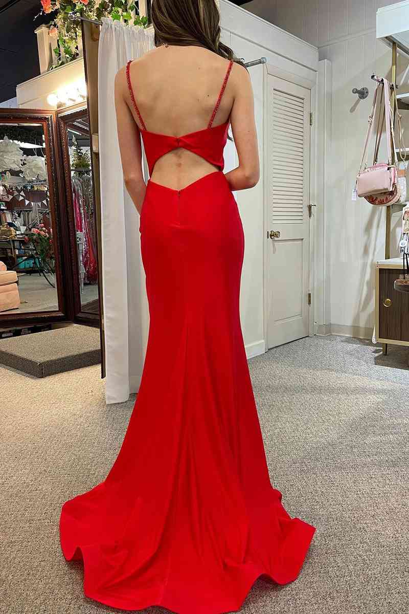 Simple Red Satin Cowl Neck Long Party Dress - KissProm