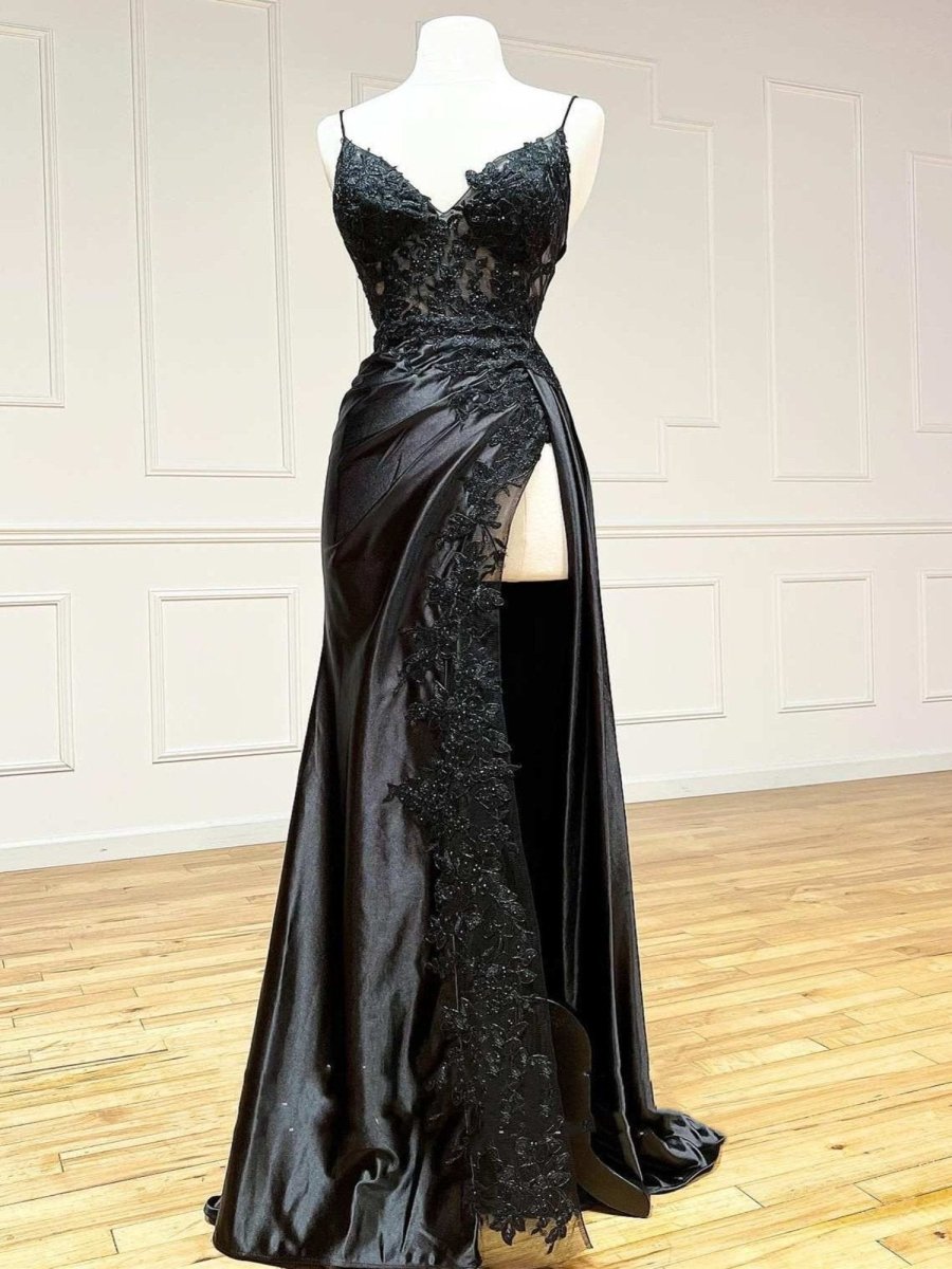 Beatrice | Sheath Black Long Appliques Prom Dress