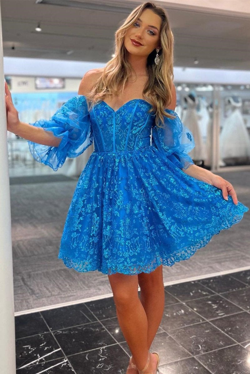 Veronique |A-line Sweetheart Sequined Lace Homecoming Dress